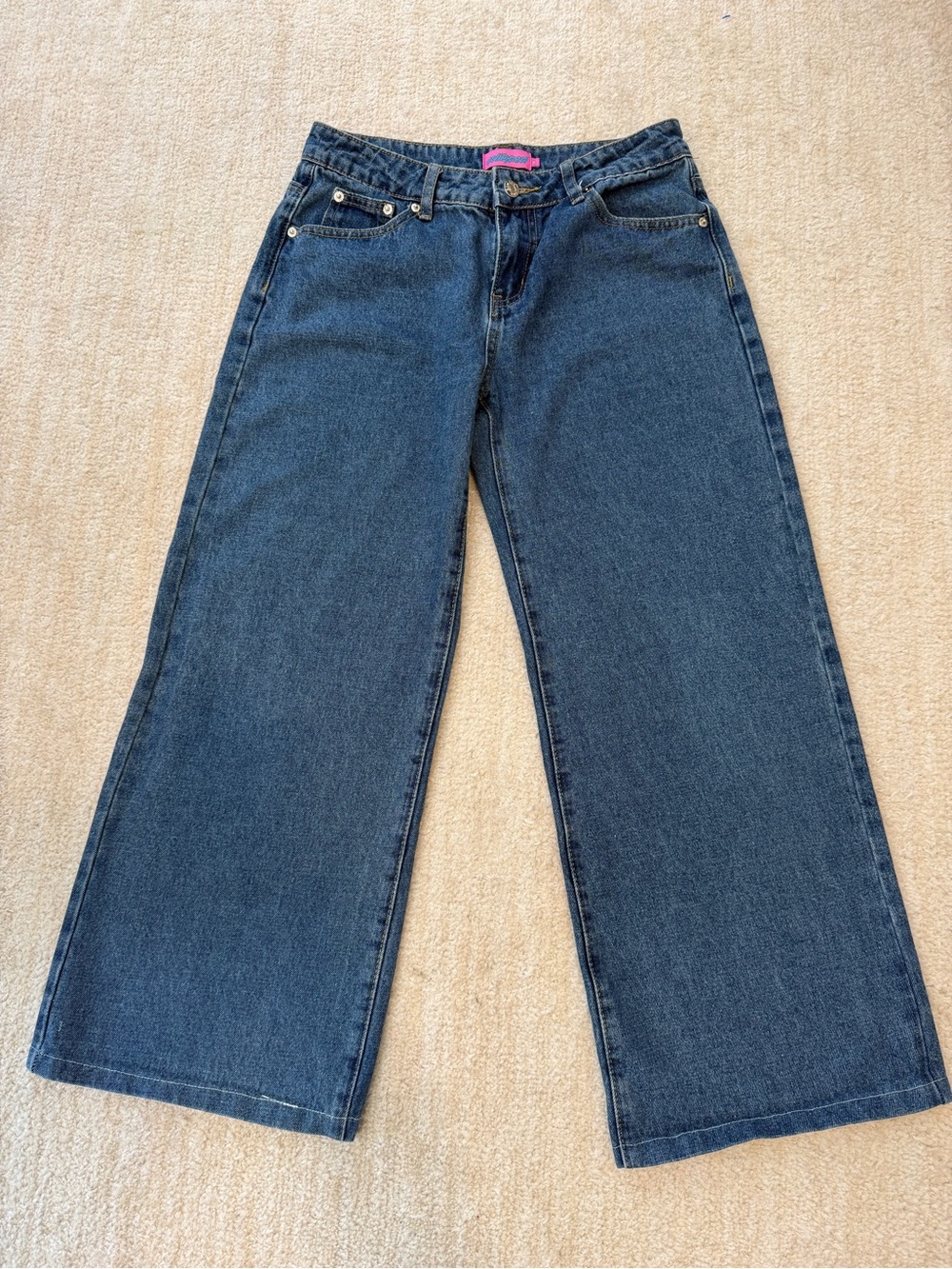 Edikted Cropped Wide-Leg Jeans in Dark Blue Denim- Small
